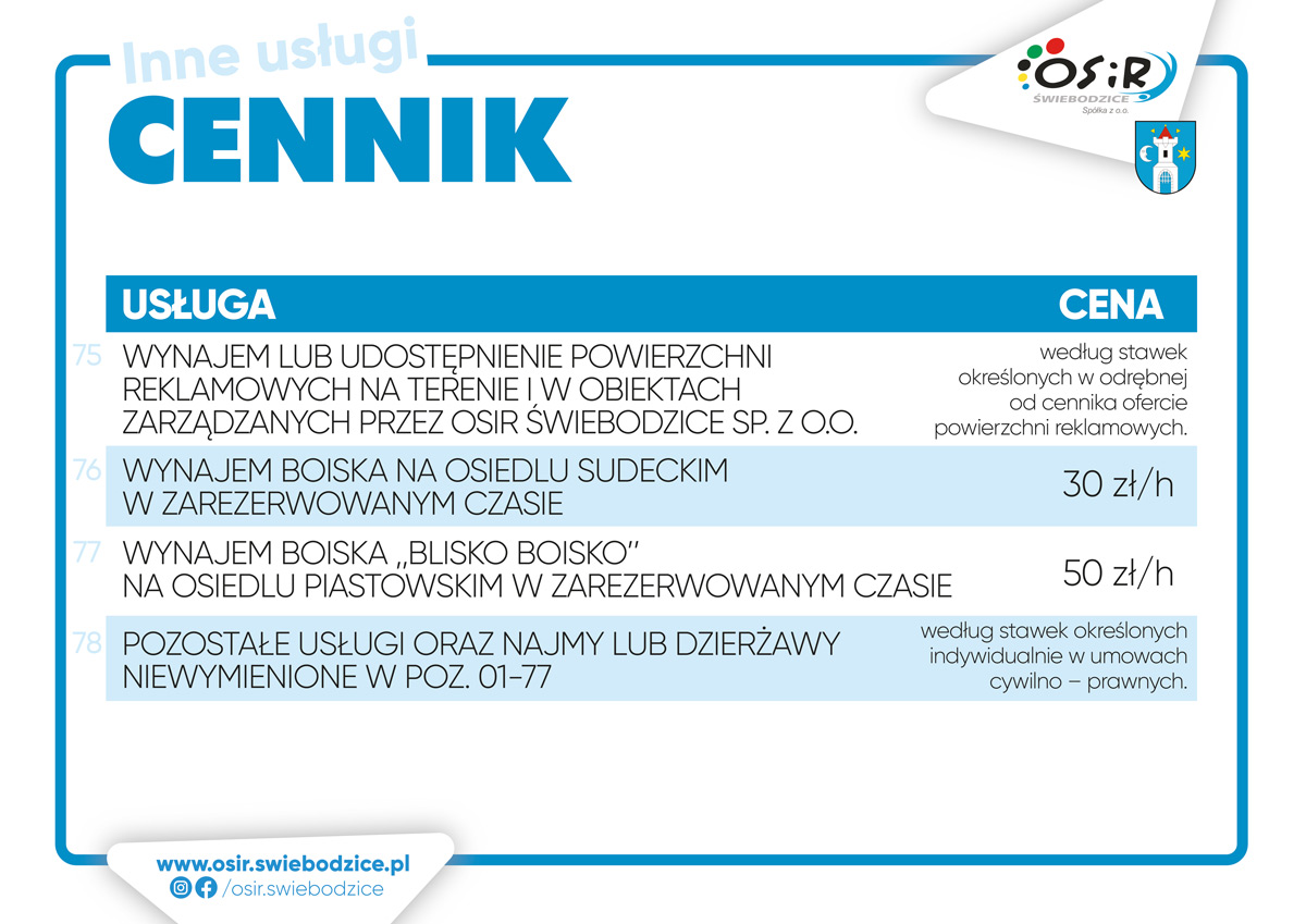 cennik - blisko boisko